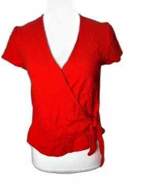 Madewell Red Wrap Short-Sleeve Tie-Front Top